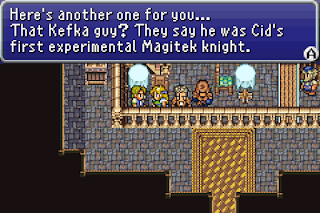 Celes learns about Kefka's past at a pub in Vector, capital of the Empire in Final Fantasy VI.