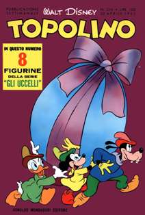 Topolino 334 - 22 Aprile 1962 | ISSN 1120-611X | CBR 215 dpi | Settimanale | Fumetti Classici | Universo Disney
Numero volumi : IN CORSO
Topolino apparve in Italia il 30 marzo 1930, quando sul n.13 del settimanale torinese Illustrazione del Popolo, diretto da Lorenzo Gigli, fu pubblicata la prima striscia disegnata da Ub Iwerks e intitolata Le avventure di Topolino nella giungla. Due anni dopo si ha il primo libro illustrato italiano con le sue immagini: Sua Altezza Reale il Principe Codarello e, poco più tardi, il 31 dicembre 1932, esce il primo numero di Topolino in formato giornale, edito da Nerbini.
Sulla falsariga del celebre Corriere dei Piccoli, anche Topolino si presentava ai lettori con periodicità settimanale e si apriva con una breve storia in cui le didascalie sono scritte in rima e realizzata da Giove Toppi, che divenne quindi il primo autore Disney italiano. Sul settimanale della Nerbini, comunque, trovano spazio soprattutto le strisce e le tavole realizzate da Floyd Gottfredson. In queste storie vengono anche introdotte delle didascalie in rima, scritte dal primo direttore della rivista, Paolo Lorenzini (detto Collodi Nipote in quanto nipote di Carlo Collodi), e viene anche assegnato il nome definitivo alla spalla di Topolino, ovvero quel Pippo un po' lunatico e un po' svampito che sui libri della Salani veniva ancora chiamato Medoro.
Nerbini non si era assicurato correttamente i diritti di pubblicazione: quando aveva varato la sua rivista, infatti, si era rivolto al Consorzio Cinematografico E.I.A., il distributore dei cortometraggi di Topolino, quando in realtà i diritti per le riviste erano stati dati in mano al giornalista Guglielmo Emanuel dallo stesso Disney. Per cui, per un paio di numeri, la testata passò da Topolino a Topo Lino, per poi riprendere la nota testata con il n.7. Il Topolino Giornale era formato da otto pagine e non conteneva solo storie a fumetti Disney ma anche storie non-Disney che anzi erano di solito la maggioranza delle storie presenti in un numero.
Il numero 137 del Topolino Giornale, dell'11 agosto 1935, segna il passaggio di consegne da Nerbini alla Mondadori. Il fascismo, tuttavia, causò dei problemi al giornale. Dal 1938, il Min.Cul.Pop. (Ministero della Cultura Popolare) impone alla stampa di non editare più i protagonisti del fumetto popolare americano. Il solo Topolino è risparmiato, e così il suo logo e il suo personaggio possono continuare ad esistere nelle edicole italiane, ma in piena seconda guerra mondiale, a partire dal n.476 del 27 gennaio 1942, anche il settimanale è costretto a cedere alle restrizioni. Lo sostituisce Tuffolino, un ragazzetto dalle medesime caratteristiche fisiche, disegnato dal grande illustratore Pierlorenzo De Vita. Con la fine del fascismo, le avventure di Topolino poterono di nuovo essere pubblicate.
Alla fine degli anni quaranta, però, i giornali a fumetti che pubblicavano storie a puntate di non più di due tavole ad episodio erano irrimediabilmente in crisi, e così lo stesso Topolino, le cui vendite erano di gran lunga calate rispetto al periodo d'oro. Mondadori, però, non poteva rinunciare alla rivista da edicola per non perdere i ricchi diritti delle pubblicazioni da libreria, così decise un doloroso ma necessario cambio di formato e periodicità. Nel 1949 nasce così il periodico a fumetti Topolino formato libretto, all'inizio con cadenza mensile, quindi quindicinale e, infine, settimanale, fino a giungere a oggi al suo sessantesimo anniversario e con oltre 3000 numeri usciti, ricchi di storie tra le più famose, con autori da Carl Barks a Romano Scarpa, da Floyd Gottfredson a Giovan Battista Carpi e così via.