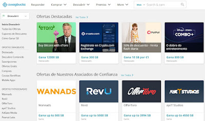 Panel de ofertas de Swagbucks