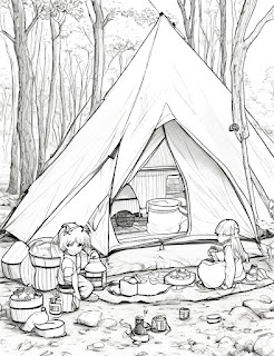 two girls in summer camp coloring page