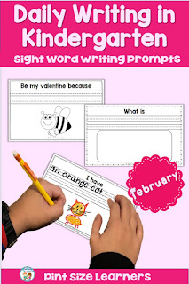 Kindergarten Writing Activities for February | February Writing Prompts Kindergarten Writing Activities for February is the perfect Kindergarten writing journal. With writing prompts designed for beginning writers, your students will love writing with these February writing activities. These writing prompts will have your kindergarten students writing every day with activities designed just for them! Make a monthly writing journal to watch your students' progress.  These daily writing activities are perfect for morning work, a writing center, homework or a whole class writing lesson.