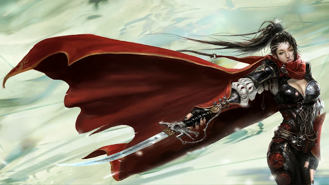 Warrior Girl Fantasy Cape Sword w00