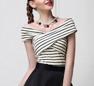 Stripes pattern trend - White Plain Elegant V Neck Cropped Top from MASKED QUEEN - Price:$29.00