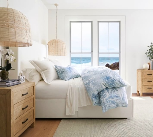 Blue Palm Coastal Island Style Bedroom