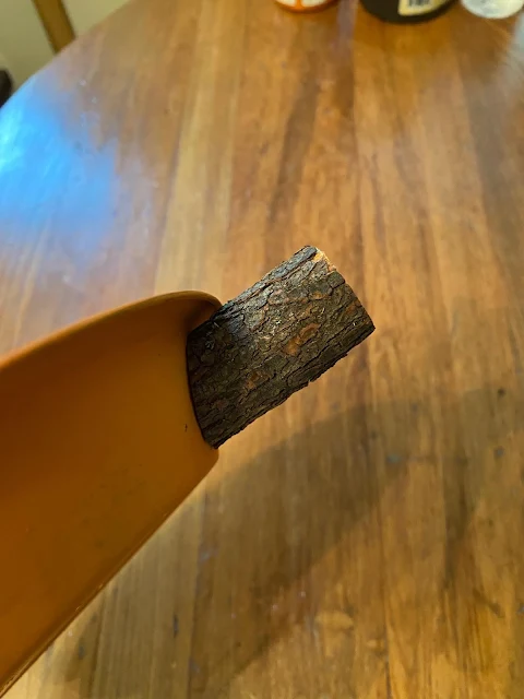 Photo of a tree branch added to the top of a pie tin.