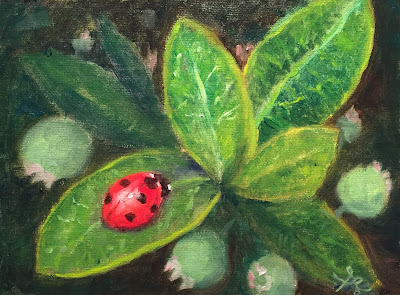 Ladybug in the Blueberry Bush is an original oil painting by Anawanitia