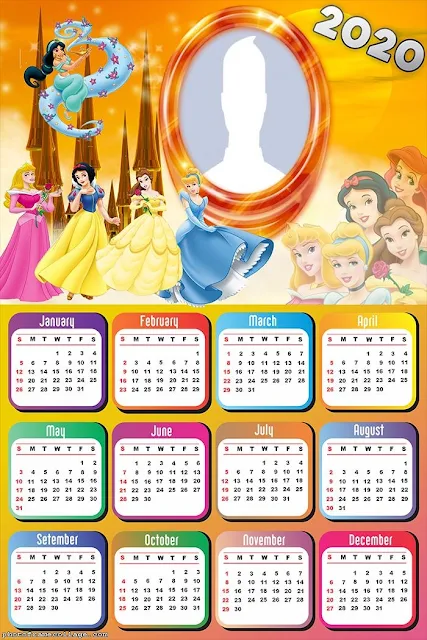 Disney Princess: Free Printable 2020 Calendar