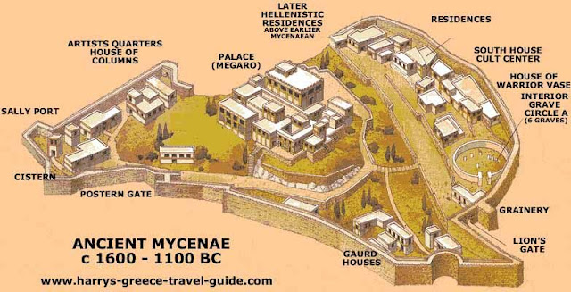  foto de uma gravura / maquete da cidade murada de Micenas no período de 1600bC a 1100 bC 