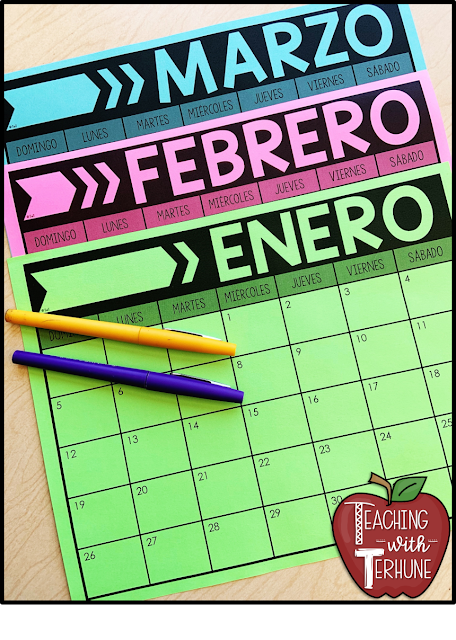 Editable Classroom Calendar in Spanish