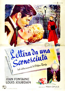 LETTERA DA UNA SCONOSCIUTA. Cartel. Italia. CARTA DE UNA DESCONOCIDA. Letter from a Unknown Woman. 1948. Estados Unidos. Dirección: Max Ophüls. Reparto: Joan Fontaine, Louis Jourdan, Mady Christians, Marcel Journet, Art Smith, Carol Yorke.