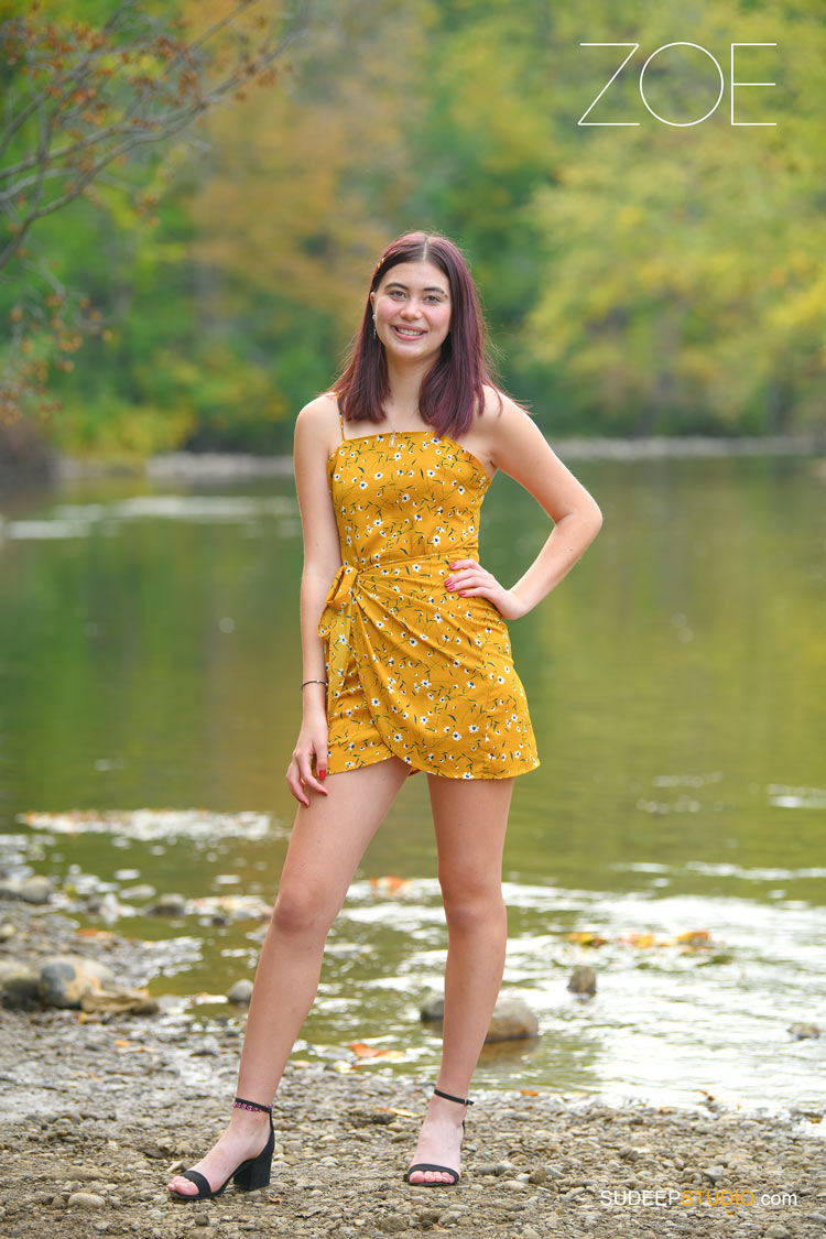 Huron High School Girls Senior Portrait in Nature Water Fall Colors SudeepStudio.com Ann Arbor Senior Pictures Photographer