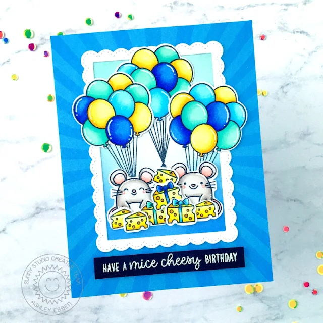 Sunny Studio Stamps: Floating By Fancy Frame Dies Merry Mice Birthday Card by Ashley Ebben