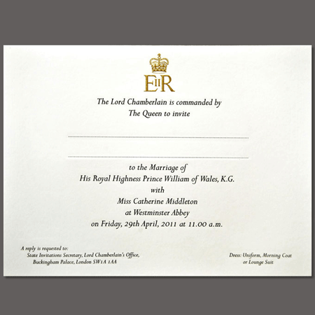 the royal wedding 2011 invitation. royal wedding invitation