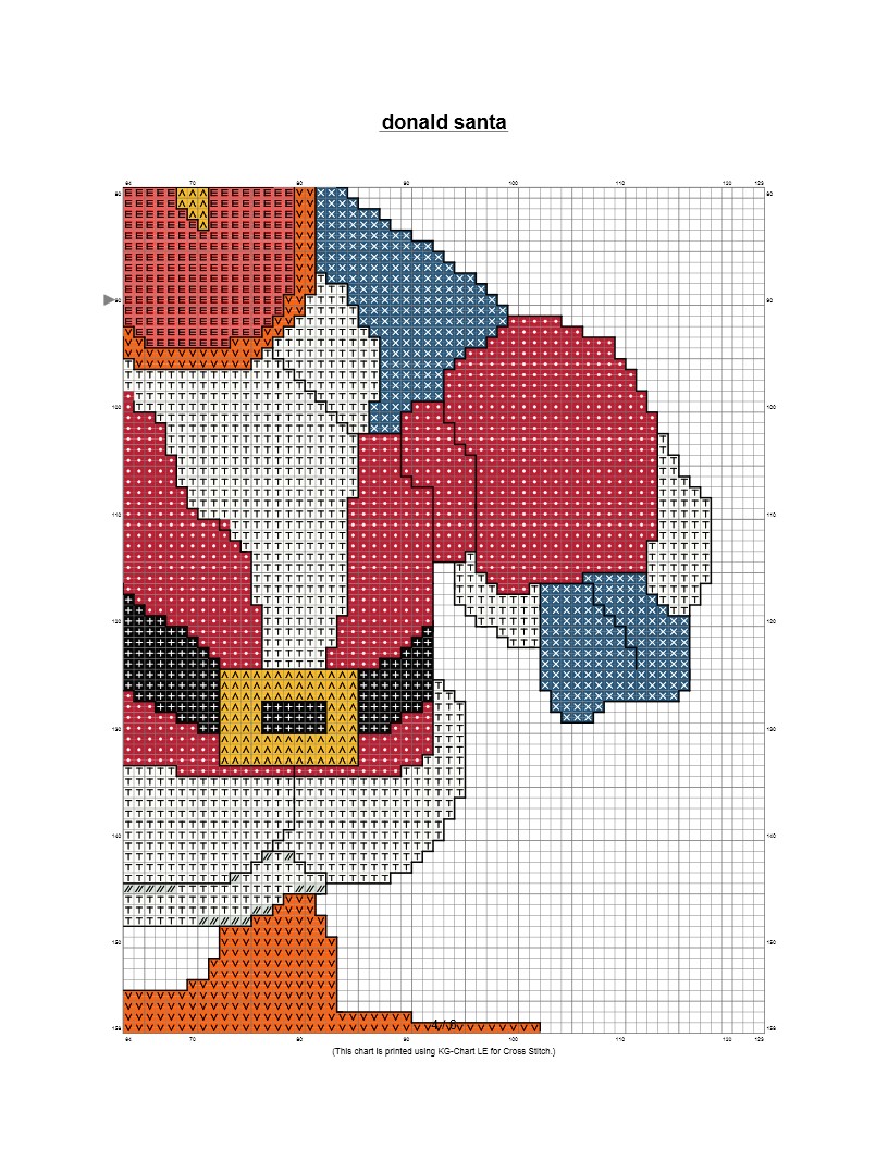 Download free cross stitch patterns and links: Donald Duck Santa Claus color pattern pages 4-6