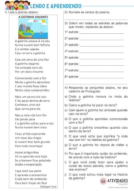 Poema A GOTINHA VIAJANTE, de Elisângela Terra, para imprimir