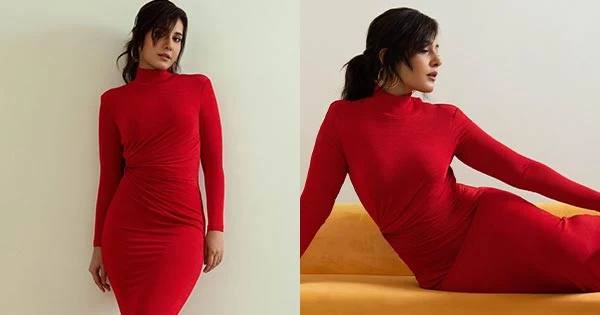 Rashi Khanna tight red dress curvy body