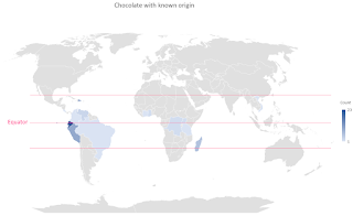 A map shows countries that we tend to consume chocolate from withing chocolate belt around equator.