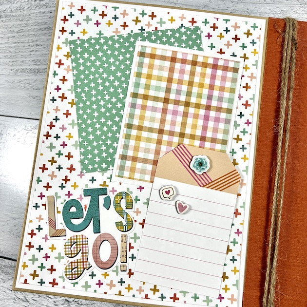 Travel Time Scrapbook Page with colorful plaid and journaling card