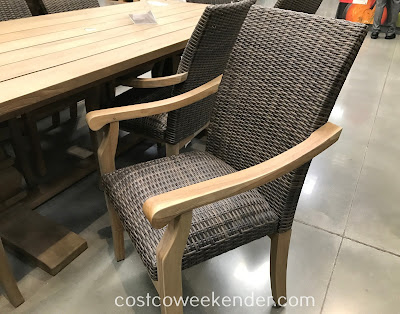 Costco 1500069 - 9-piece Teak Dining Set features very durable wood that can withstand the elements