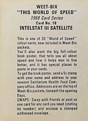 1968 Weet-Bix : This World of Speed #18 - Intelstat III Satellite
