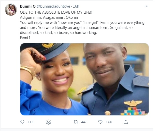 ‘who will call me fine girl’ - Fiancée Of Late NAF Pilot Mourns In Emotional Tribute