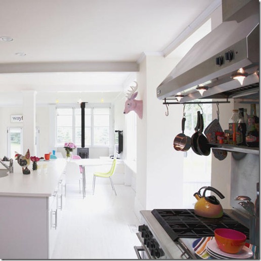 White bright airy open kitchen dining area range cooker fitted island painted flooring real home L etc 09/2007 pub orig