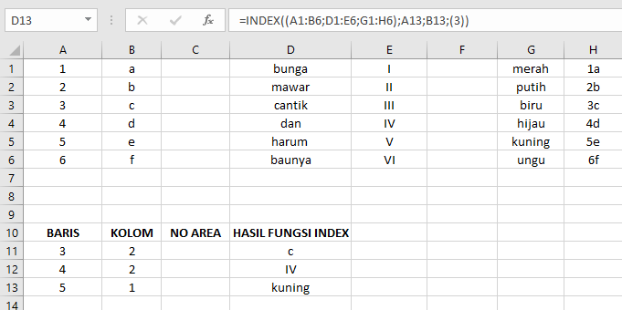 Fungsi INDEX pada Microsoft Excel dan Tutorialnya