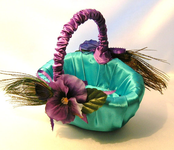 Peacocks and Pansies Flower Girl Basket