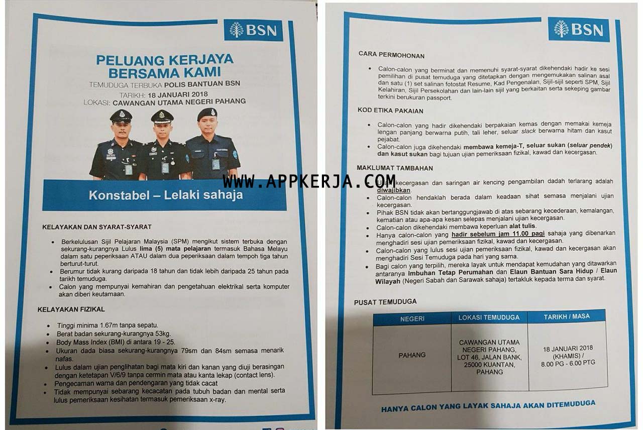 Jadual Temuduga Terbuka Sebagai Polis Bantuan Lelaki dan ...