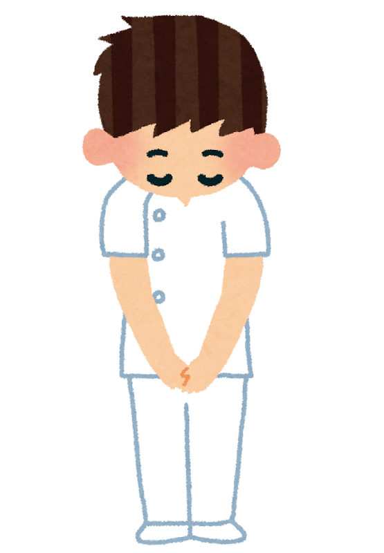 無料イラスト かわいいフリー素材集 お辞儀をしている看護師のイラスト 男性
