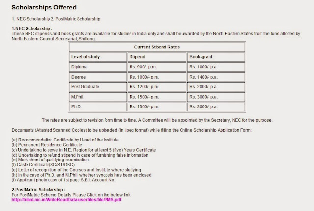 epass tripura Scholarship amount stipend,grant NCE, post matric