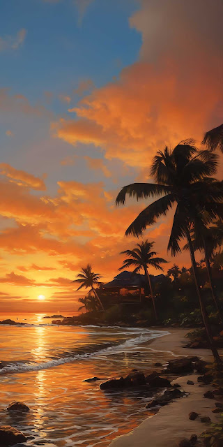 Sunset, Tropical Island, Palm Trees, Mobile Wallpaper is high definition wallpaper and size this wallpaper is 960x1920.