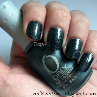 orly iron butterfly matte black shimmer nailpolish glam rock collection 2010 nailswatches with topcoat shiny