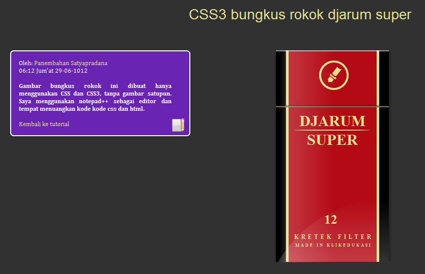 Menggambar bungkus rokok  djarum super menggunakan CSS3 