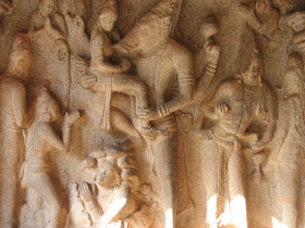Carvings on wall of Varaha Cave Temple, Mahabalipuram