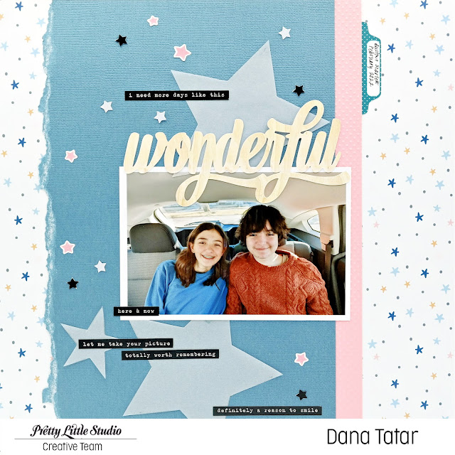 Everyday Teen Scrapbook Layout Using Christmas and Winter Patterned Papers and Star Embellishments