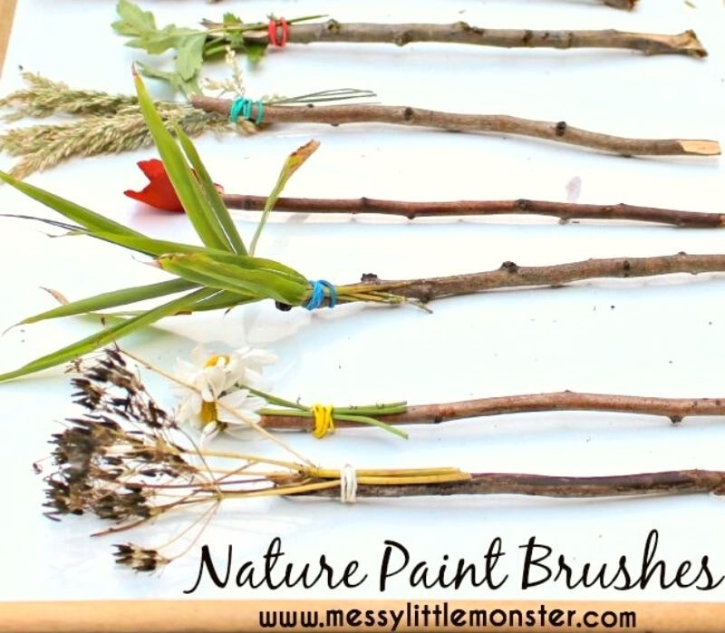 nature paintbrushes using sticks and plants