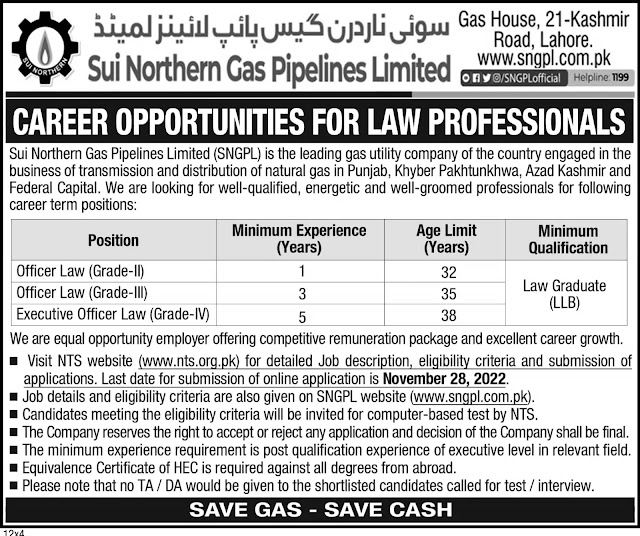Sui Northern Gas Pipelines Limited Career Opportunities