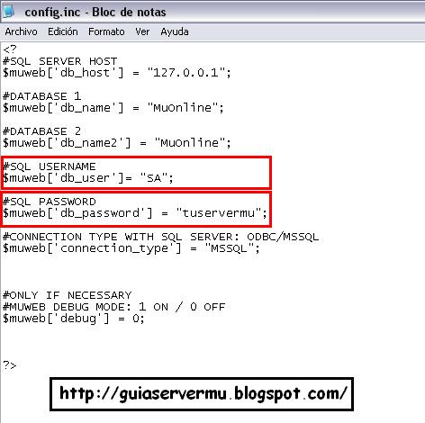 Configurando datos sql en el config