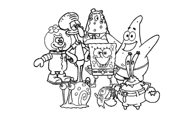 dibujo facil con todos los personajes de bob esponja