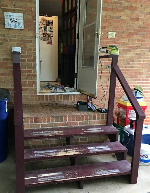 See what a difference paint made to our exterior stairs and side door!