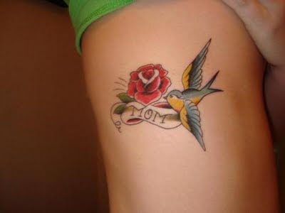 Rose Tattoo With Bird Tattoo