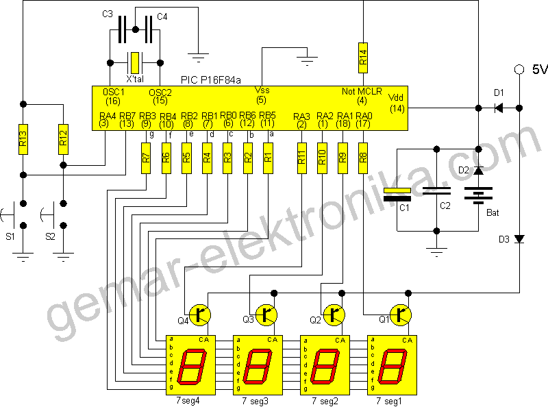  Skema  jam digital P16F84A Kumpulan skema elektronika  
