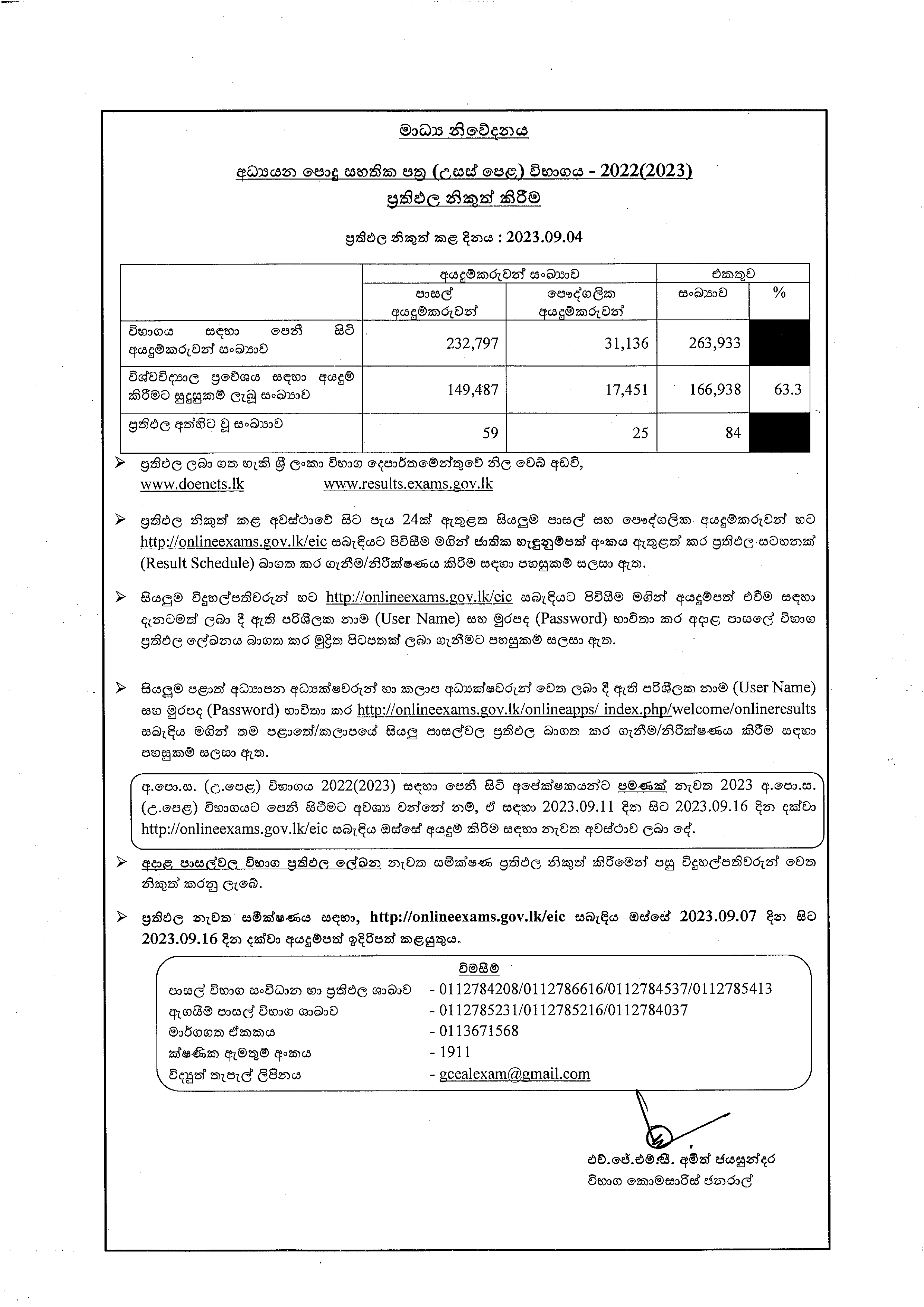 A/L Results Sheet Download 2022