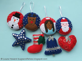 set of felt Christmas ornaments