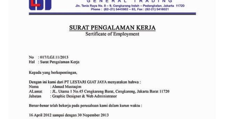 Contoh Surat Pengalaman Kerja yang Benar dan Terbaru 