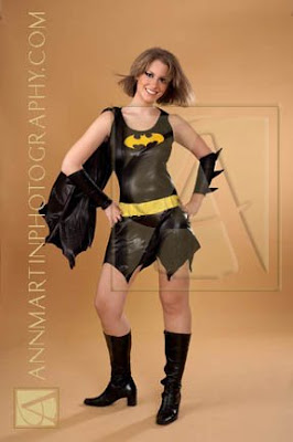 full length picture of bat girl in store bought costume with added boots