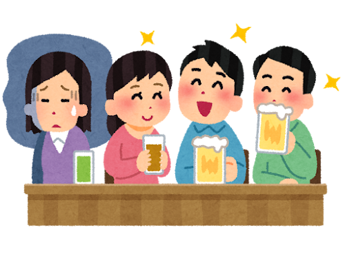 飲み会が苦手な人のイラスト（私服）