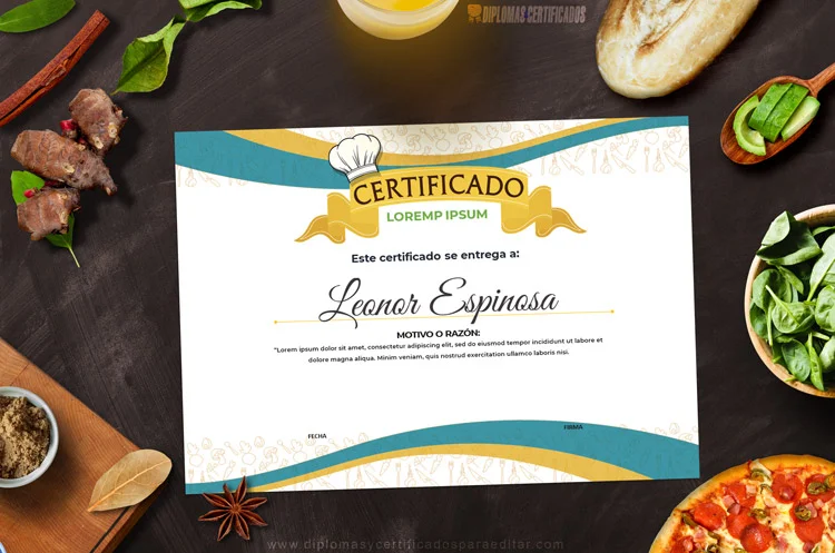 Certificado de cocina editable en Word