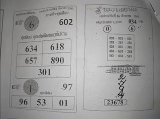 Thai Lottery 2nd Paper For 16-08-2018